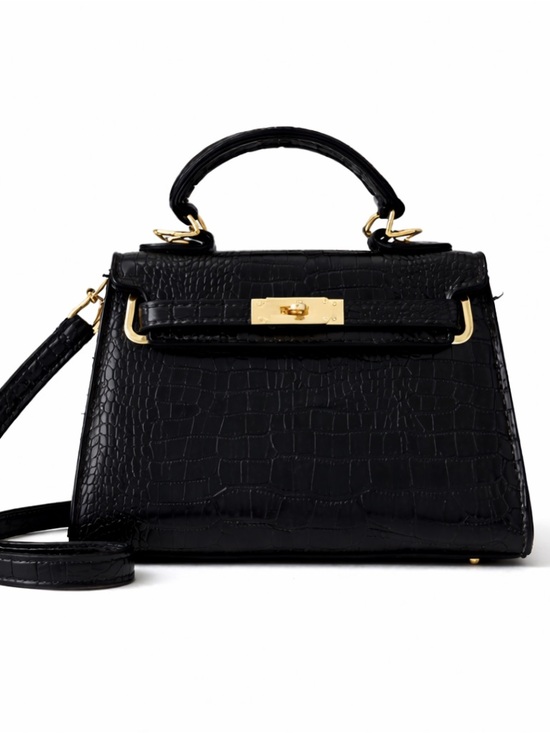 Missguided Handbags - Stassi x Missguided | Black Croc Embossed Mini Top Handle Crossbody Bag